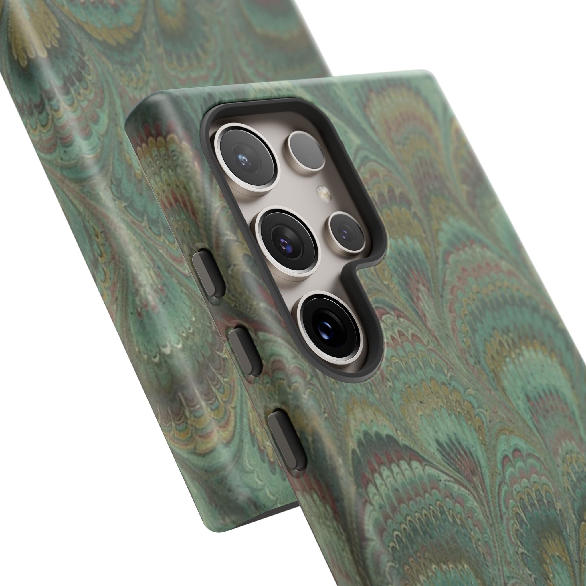 Marbled Peacock Durable Phone Case - Olive Green and Brown - Matte or Glossy