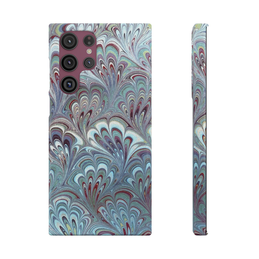 Marbled Feather Blue, White + Burgundy Swirl - Single Layer Slim Phone Case