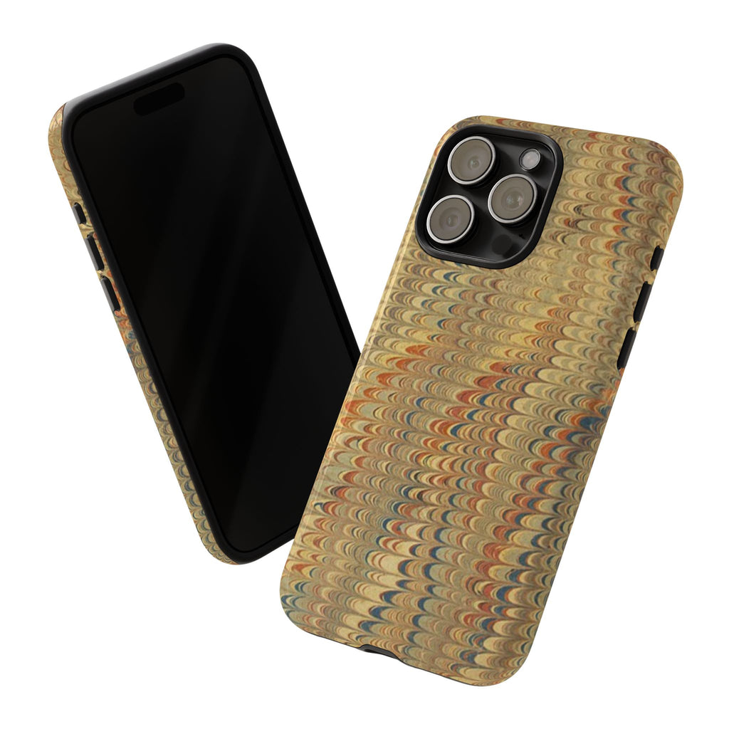 Beige and Blue Marbled Durable Phone Case - Dual Layer - Matte or Glossy