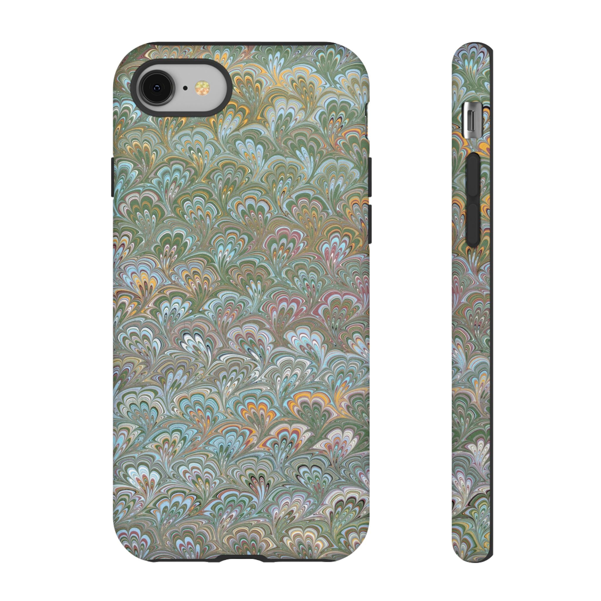 Blue and Green Feather Marbled Phone Case — Dual Layer - Tough Protective Phone Cover