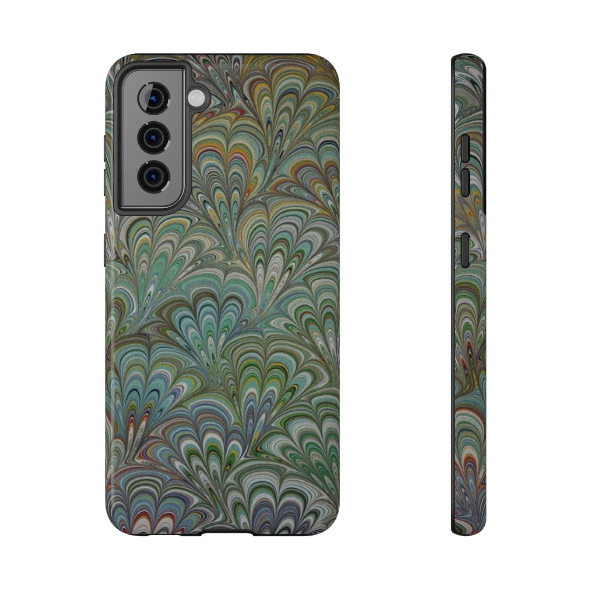 iPhone17 + All Models Phone Cases, Italian Peacock Feather Design, Stylish Impact-Resistant Shell, Protective Cover, Green Peacock Print