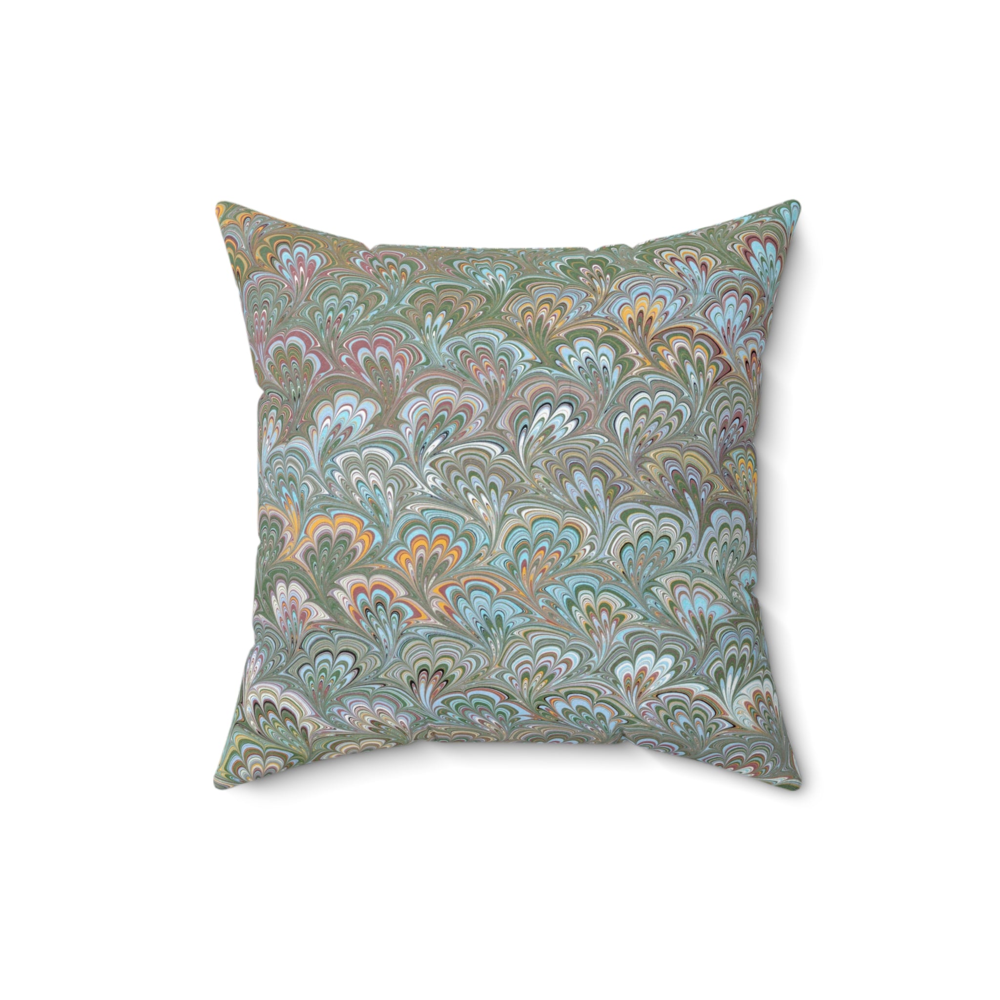 ITALIAN MARBLE Green and Blue Square Pillow includes Pillow, Hidden Zipper