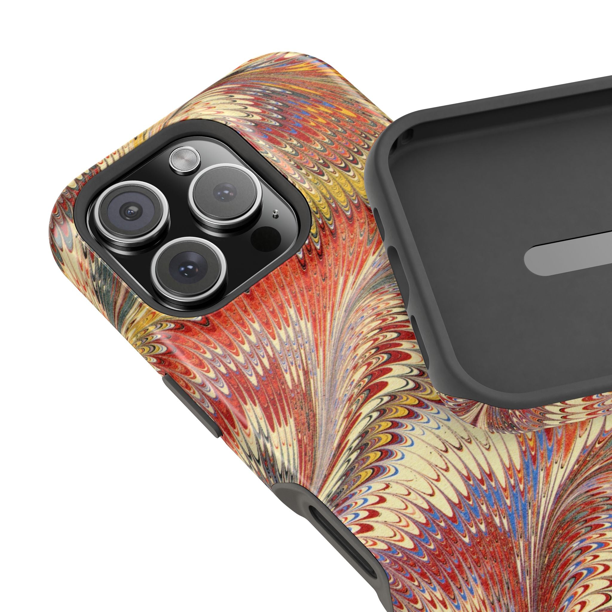 Rust, Orange + Gold Italian Marbled Design Phone Cover Magnetic MAG SAFE