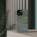 Green, Blue, + White Marbled Peacock - Dual Layer MAG SAFE Phone Case