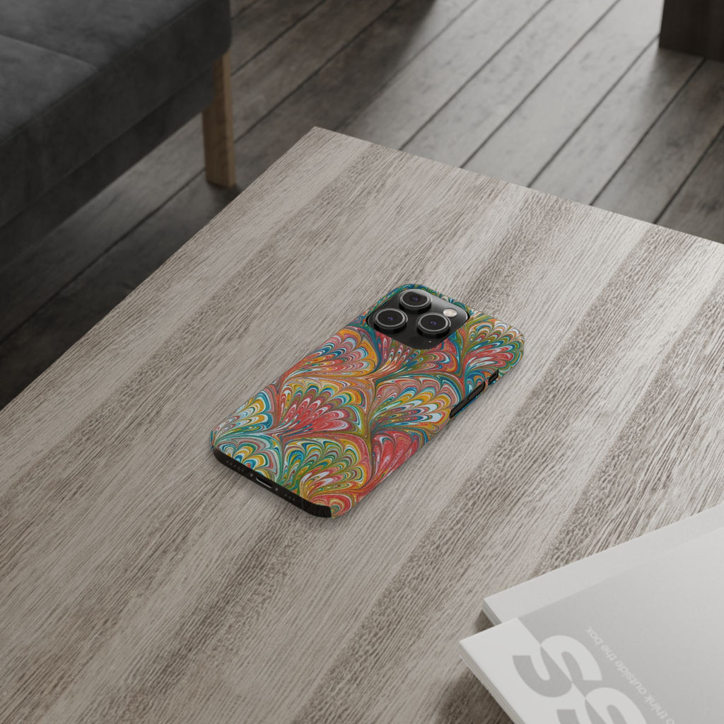 Red, Blue, Green Peacock Italian Marbled Design Phone Case