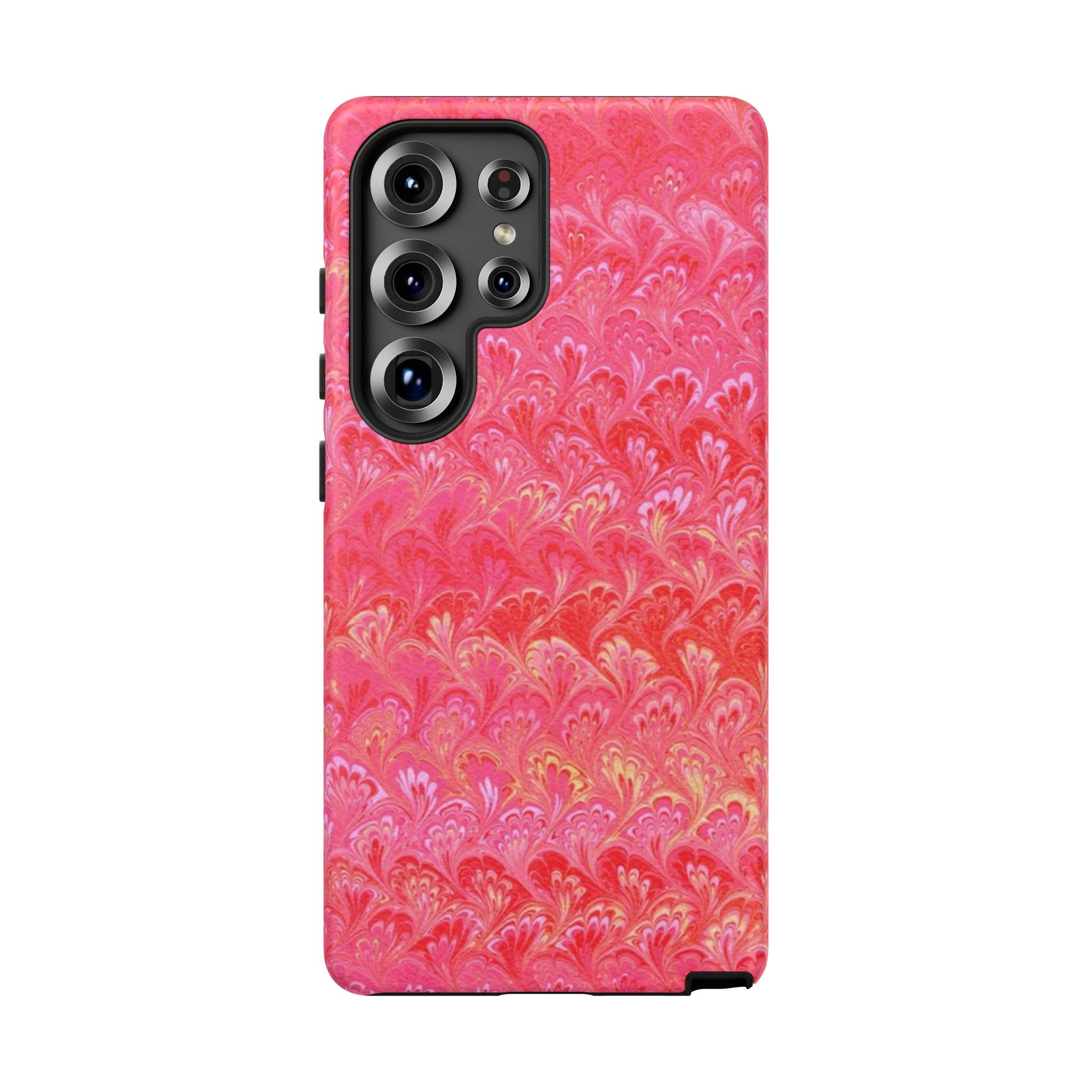 Pink and Gold Marbled Peacock Durable Phone Case - Olive Green and Brown - Matte or Glossy