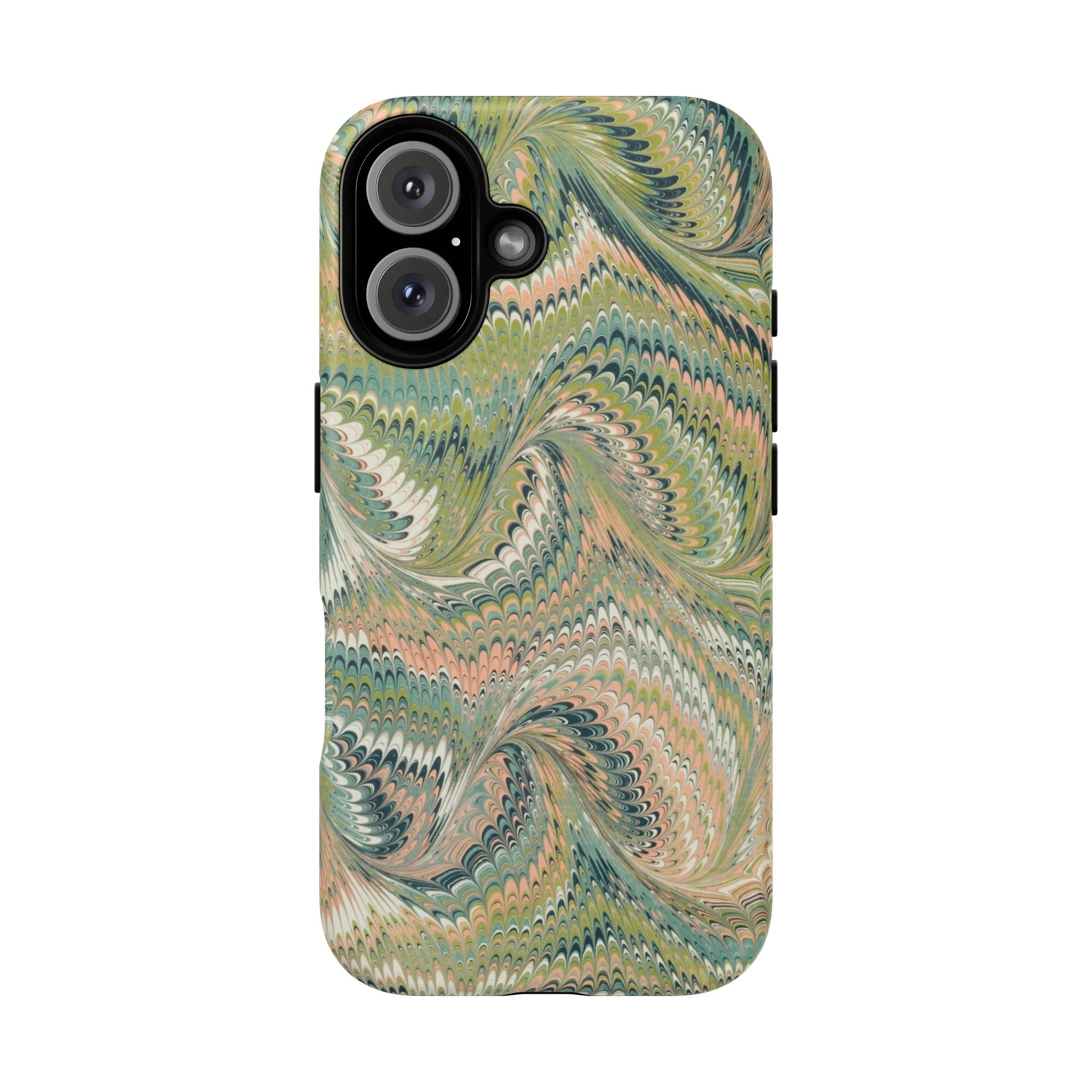 Florentine Marble iPhone Case | Inspired by Florence | Italian Marbled Paper Technique | Artisanal Green Swirl | Dual-Layer Protective Case | Matte or Glossy