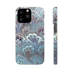 Marbled Feather Blue, White + Burgundy Swirl - Single Layer Slim Phone Case
