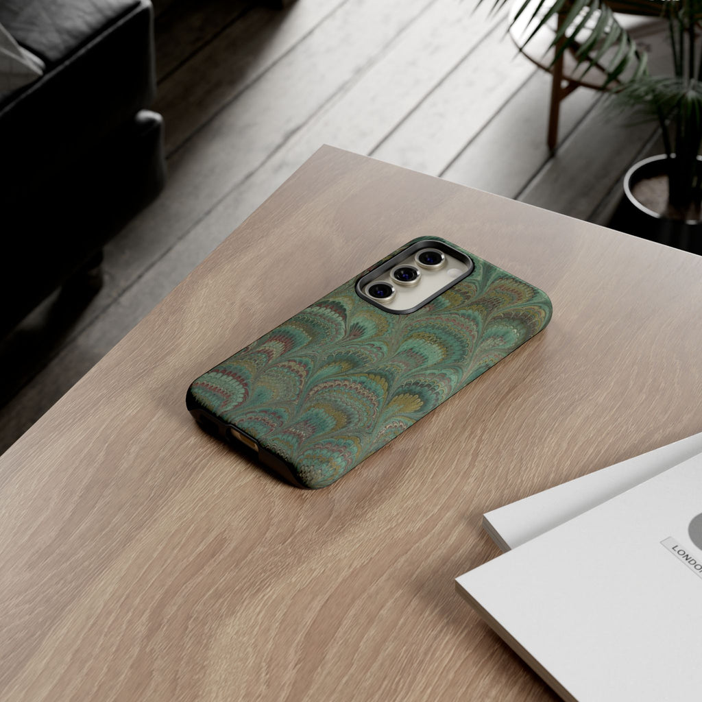 Marbled Peacock Durable Phone Case - Olive Green and Brown - Matte or Glossy