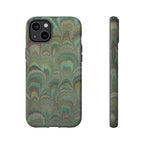 Marbled Peacock Durable Phone Case - Olive Green and Brown - Matte or Glossy