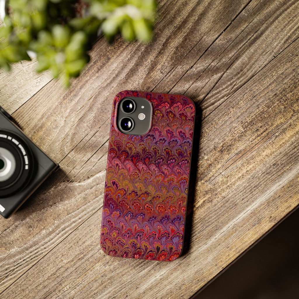 Reds, Lavenders, Marbled VIntage Design, Italian Feather Phone Case, Slim Phone Cases, IPHONE16 and all sizes