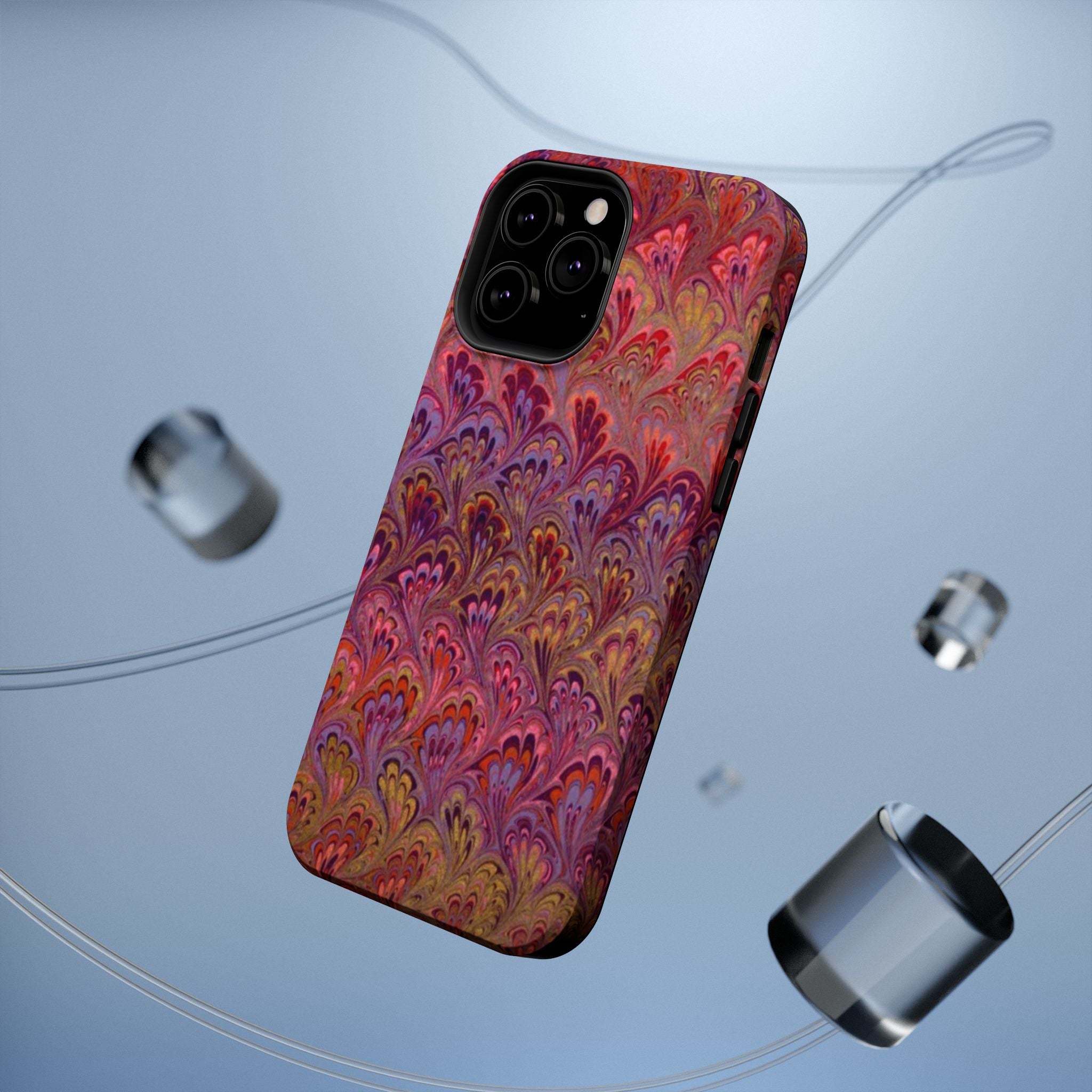 Red, Burgundy, Lavender Italian Peacock Feather Design Phone Case