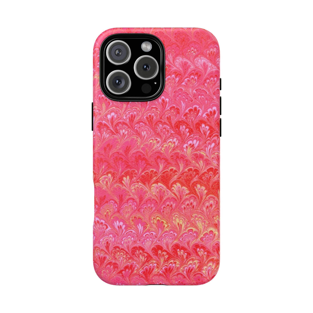 Pink and Gold Marbled Peacock Durable Phone Case - Olive Green and Brown - Matte or Glossy