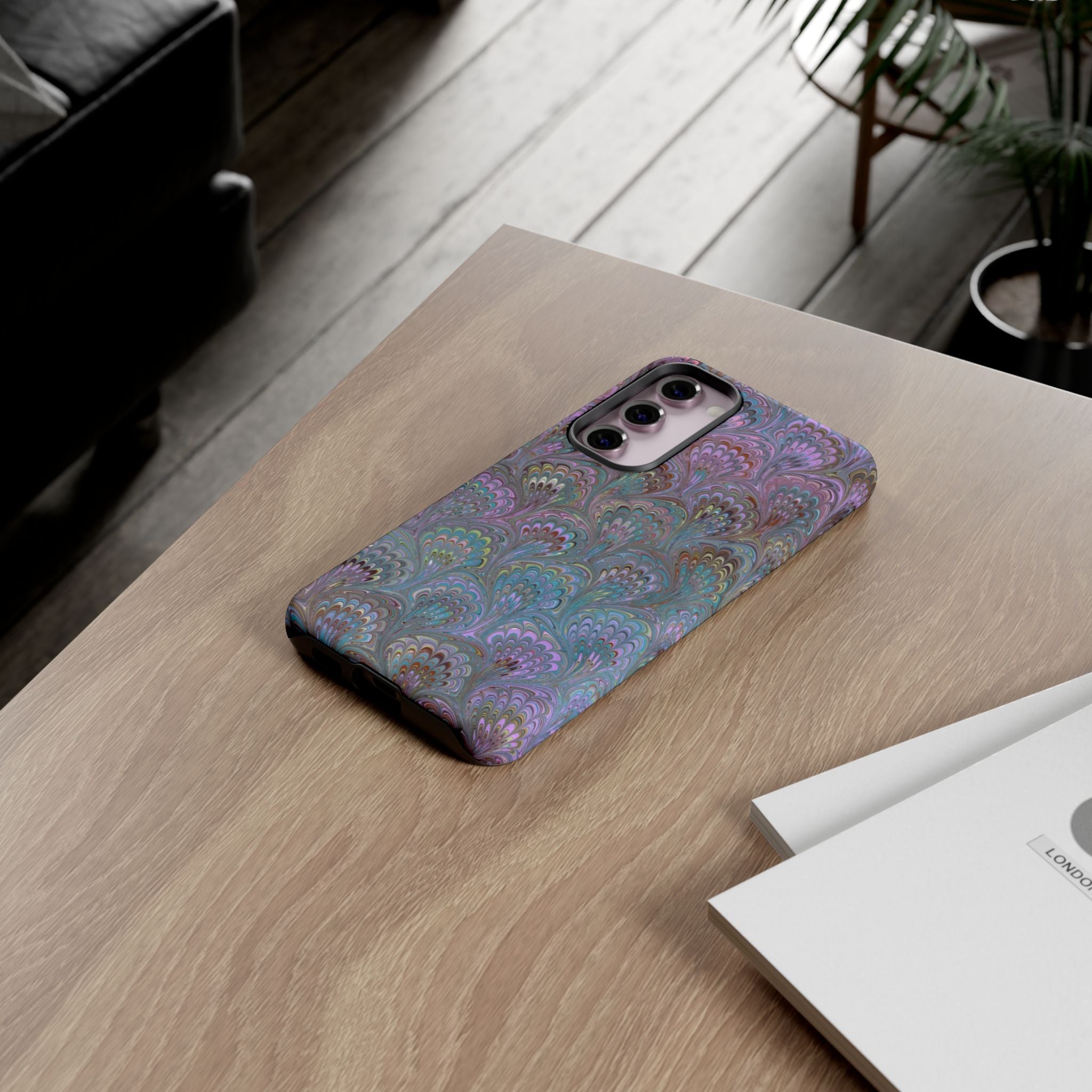 Lavender Marbled Peacock Durable Phone Case - Matte or Glossy