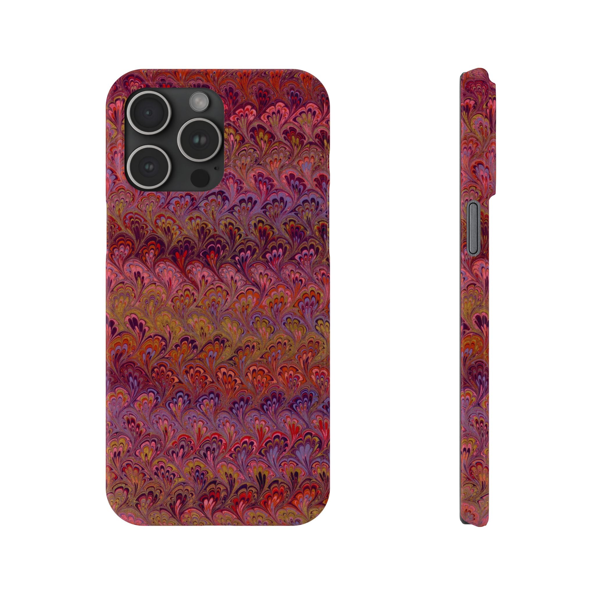 Reds, Lavenders, Marbled VIntage Design, Italian Feather Phone Case, Slim Phone Cases, IPHONE16 and all sizes
