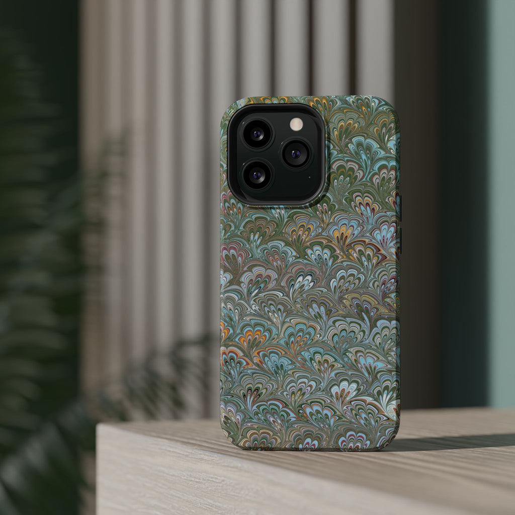 Green, Blue, + White Marbled Peacock - Dual Layer MAG SAFE Phone Case