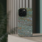 Green, Blue, + White Marbled Peacock - Dual Layer MAG SAFE Phone Case