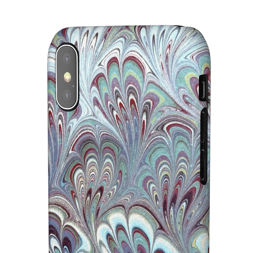 Marbled Feather Blue, White + Burgundy Swirl - Single Layer Slim Phone Case