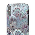 Marbled Feather Blue, White + Burgundy Swirl - Single Layer Slim Phone Case
