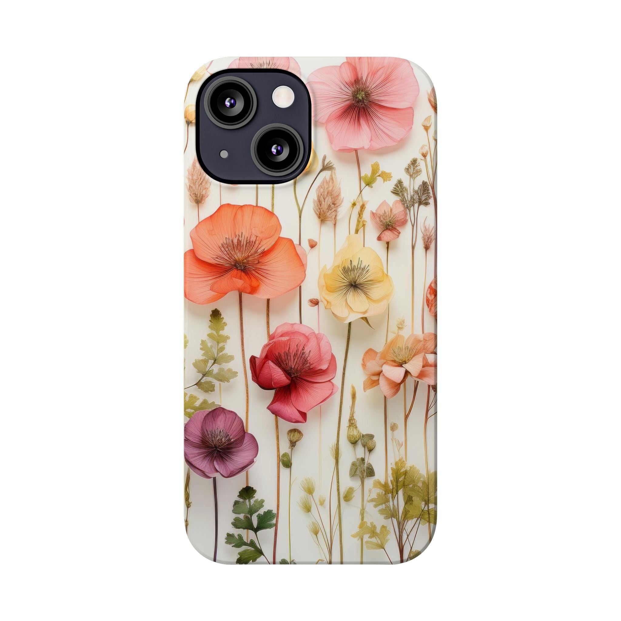 Slim Phone Case - Pink Floral Pressed Flowers iPhone 17 and Other Sizes - Glossy Finish