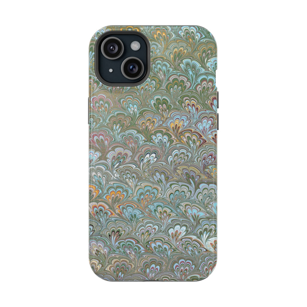 Green, Blue, + White Marbled Peacock - Dual Layer MAG SAFE Phone Case