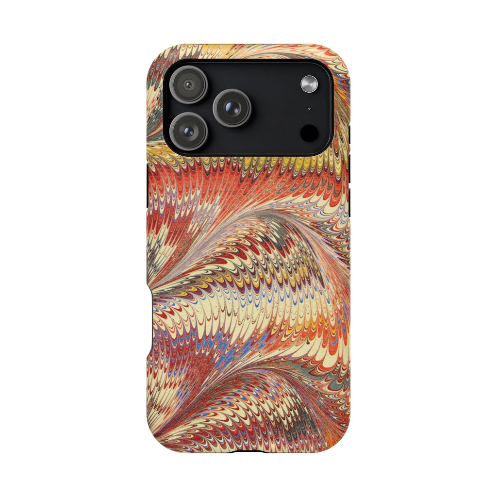 Rust, Orange + Gold Italian Marbled Design Phone Cover Magnetic MAG SAFE