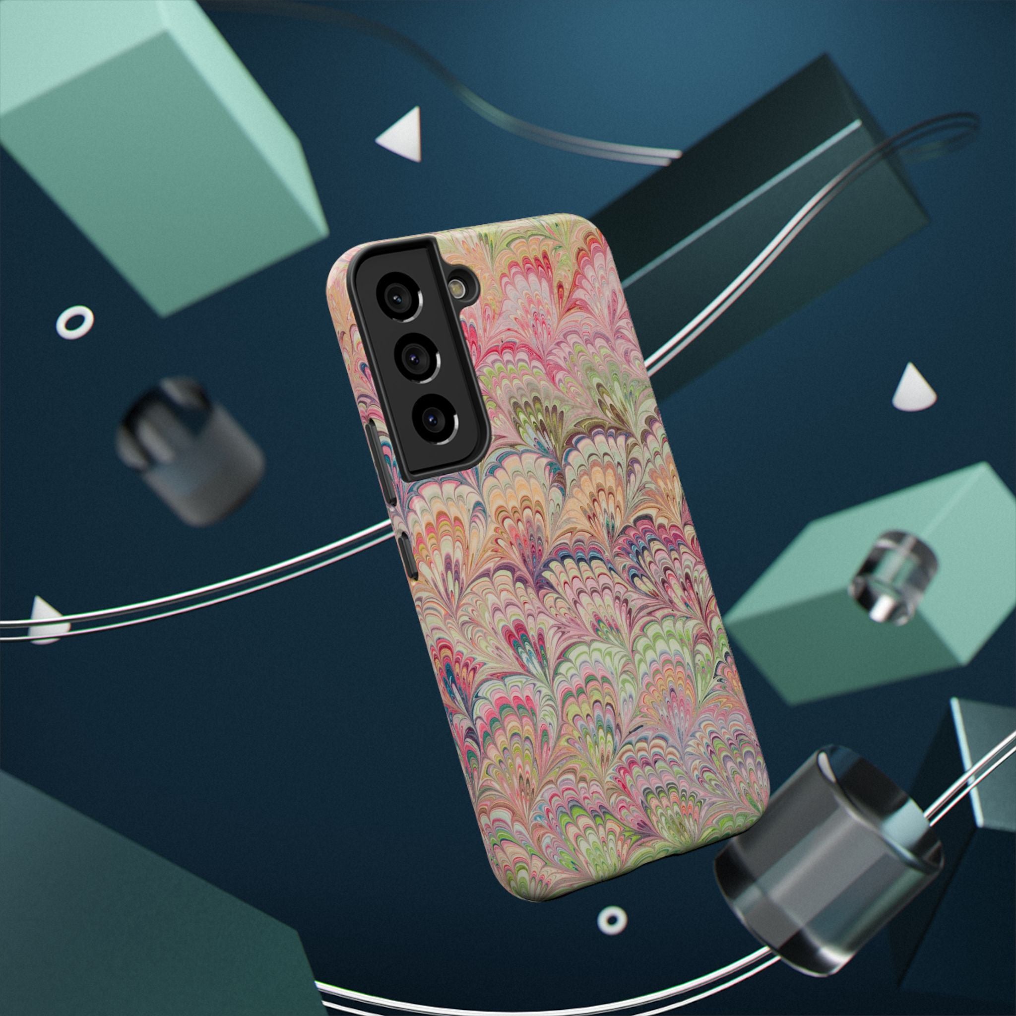 Marbled Pastel Pink and Green Impact-Resistant Phone Case for Apple + Samsung