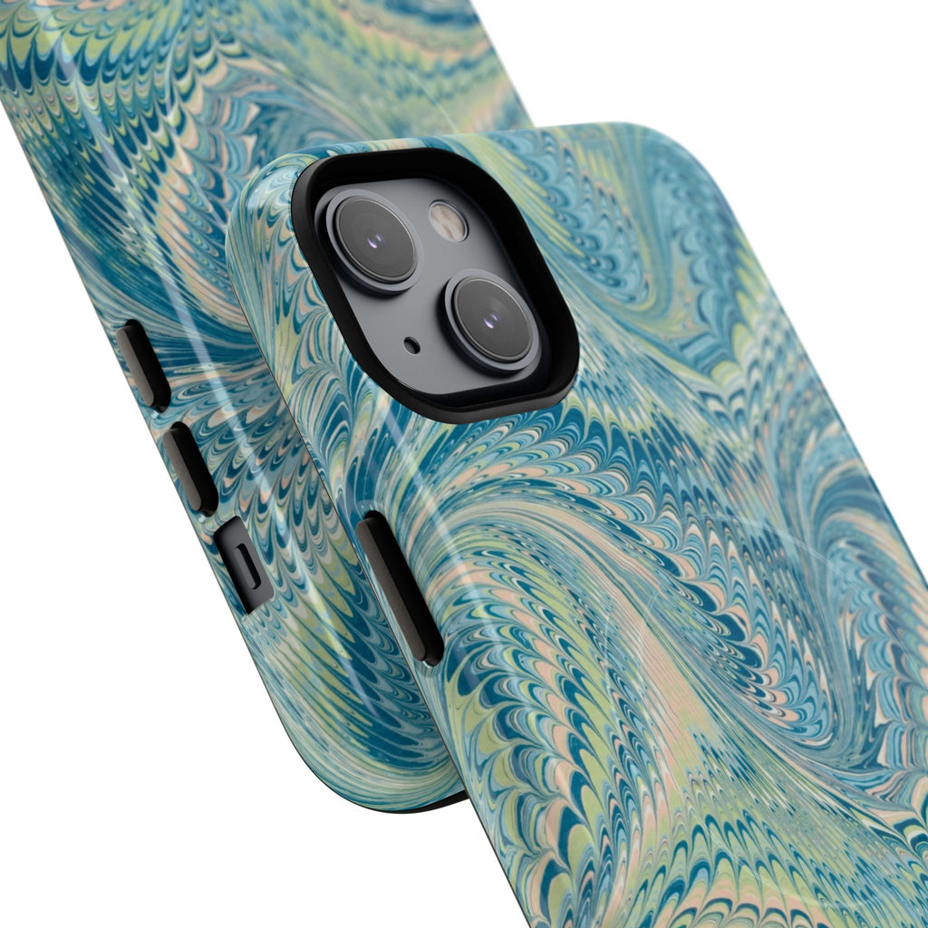 Aqua + Green Marble Phone Case - Impact-Resistant Durable - Dual Cover Design
