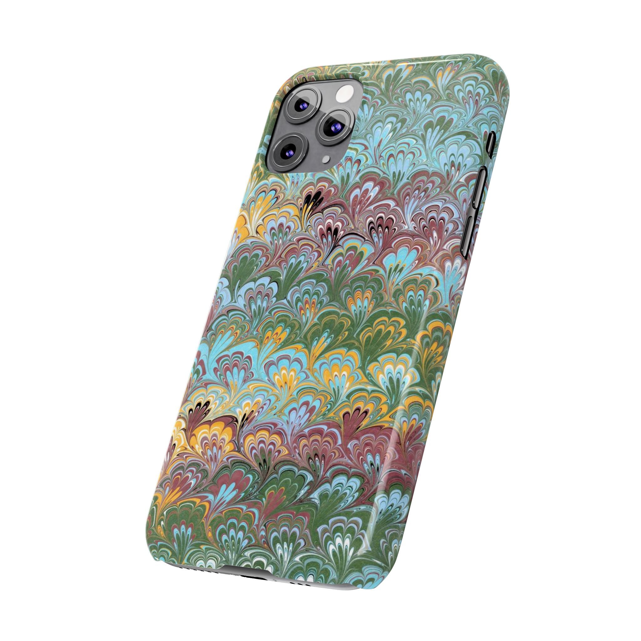 Phone Case with Design from Italy - Marbled "Peacock" Design, Green, Blue, Multi-Color Slim Phone Cases