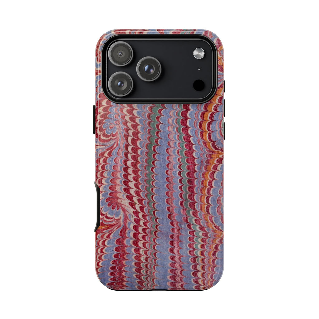 Burgundy and Blue Italian Vintage Marbled, Dual Layer Phone Case
