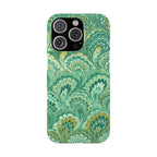 Marbled Feather Green Swirl - Single Layer Slim Phone Case