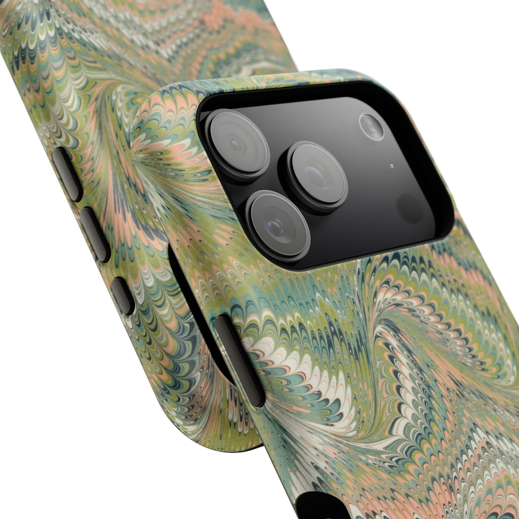Marbled Swirl Pastel Pink and Green Impact-Resistant Dual Layer Phone Case