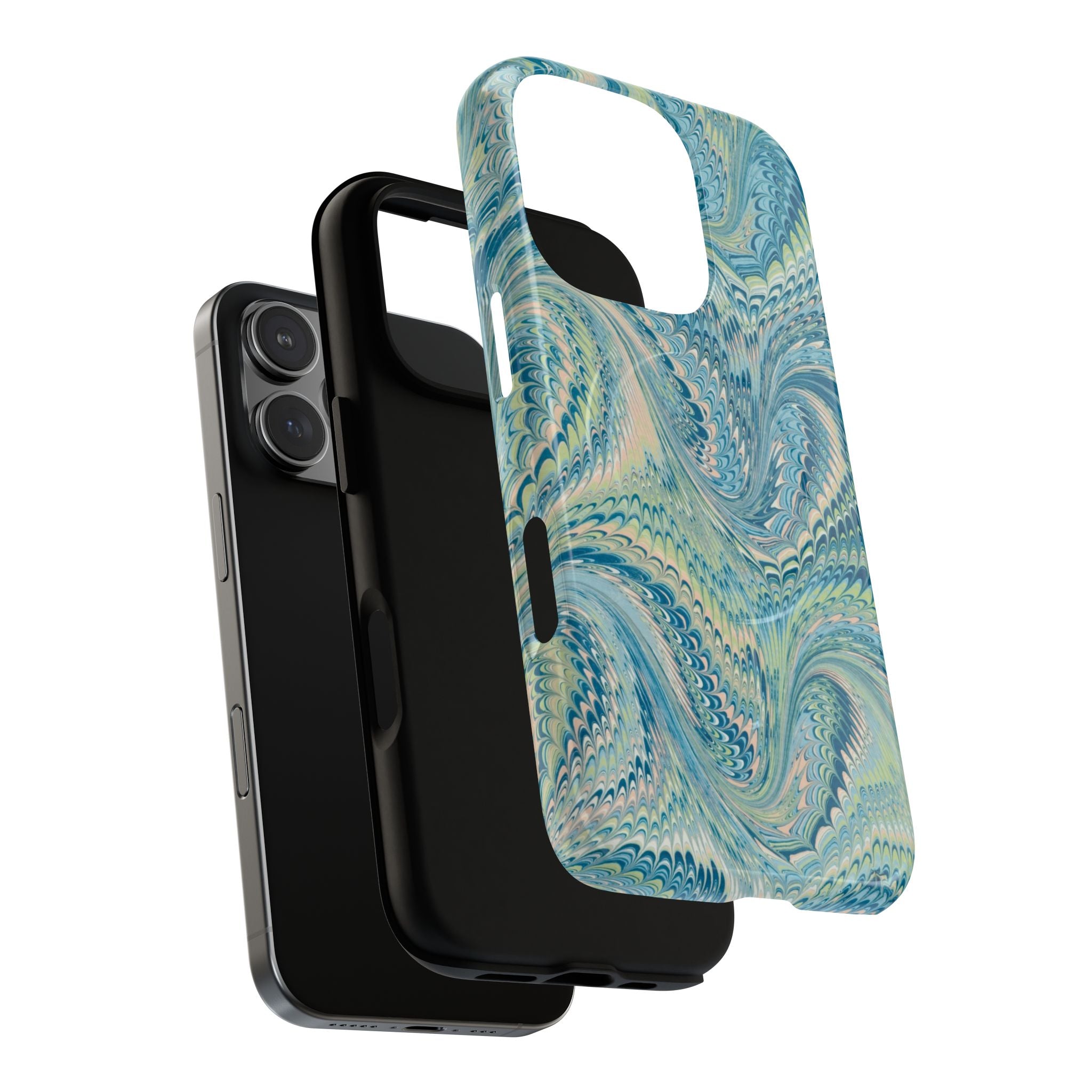 Aqua + Green Marble Phone Case - Impact-Resistant Durable - Dual Cover Design