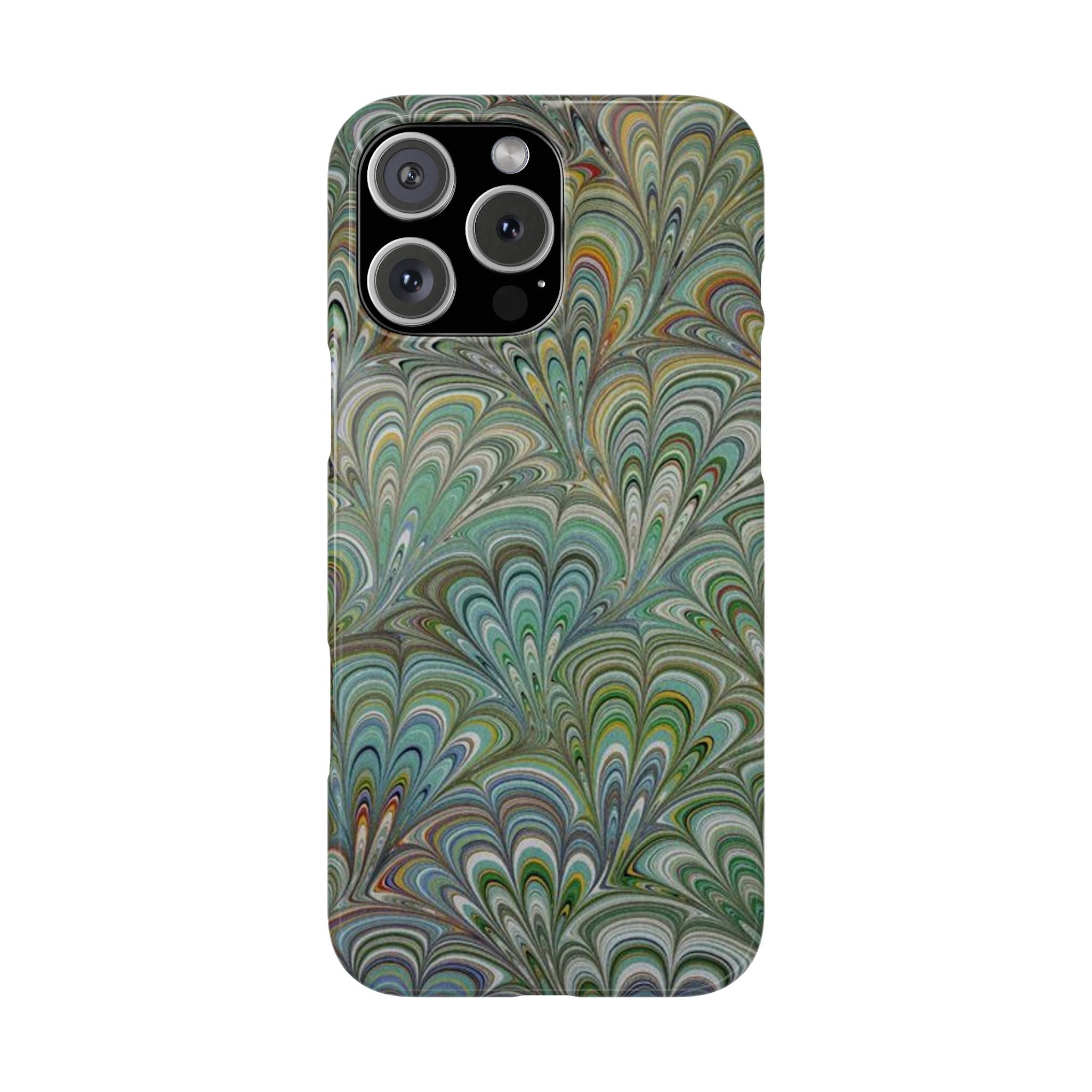 Deep Green Peacock Italian Marbled Design, Italy Feather Phone Case