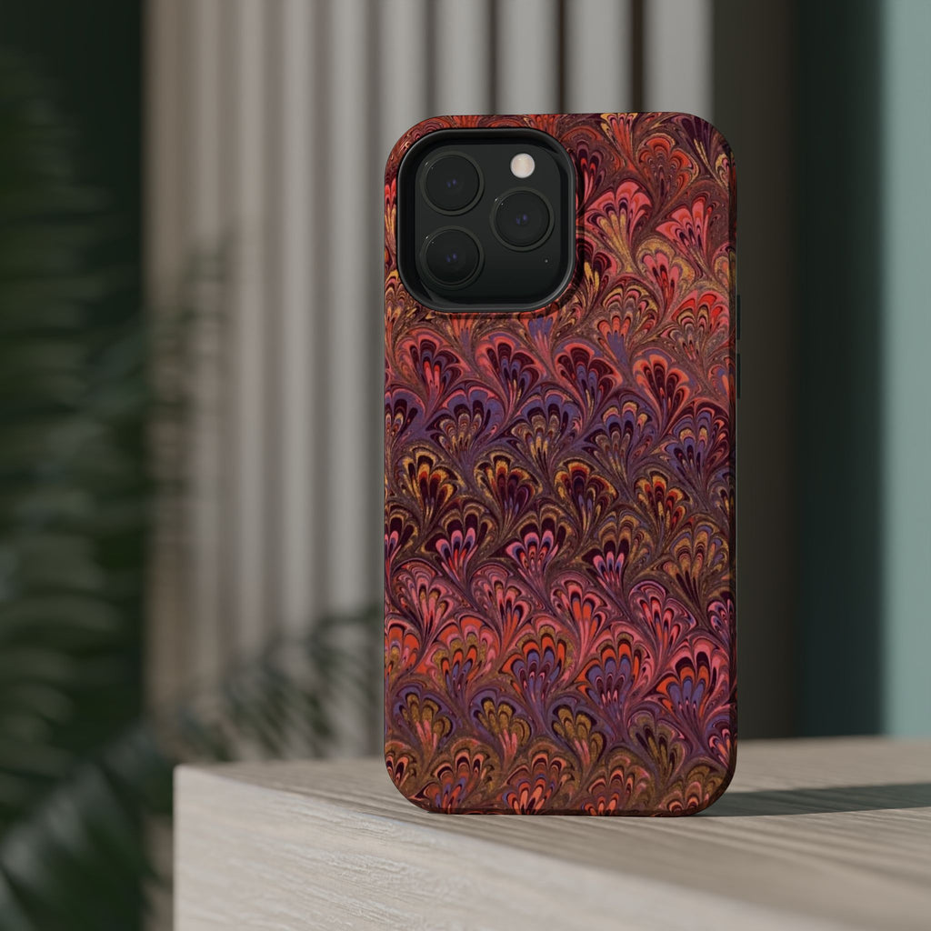 Mag Safe Marble iPhone Case - Red, Burgundy, Lavender & Gold Impact-Resistant