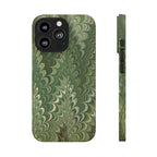 Green Marbled Slim Phone Case — Botanical Swirl Pattern Slim Case
