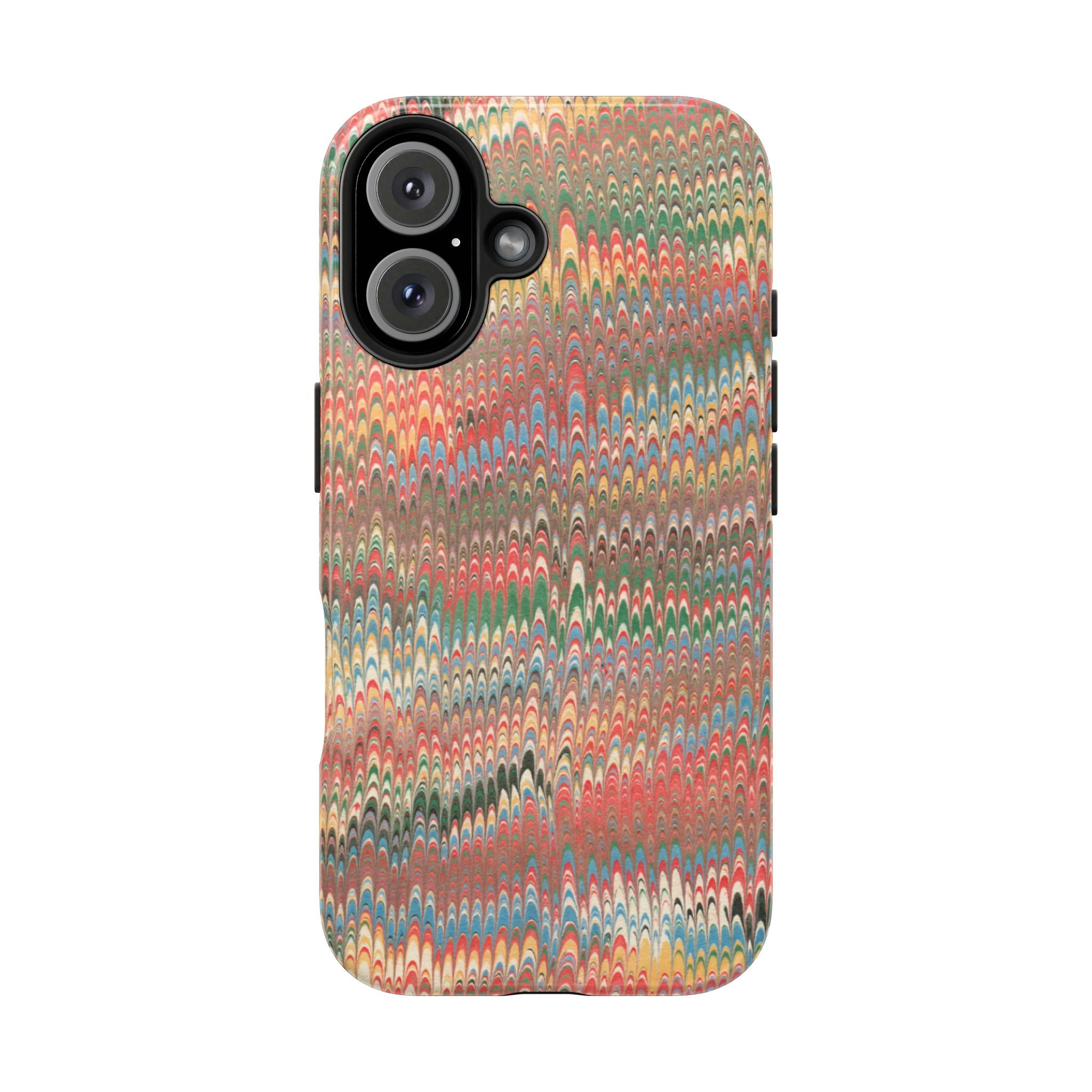 Pink, Blue + Green Florentine Marbled Feather Dual Layer Protective iPhone Cover - New FALL Favorite