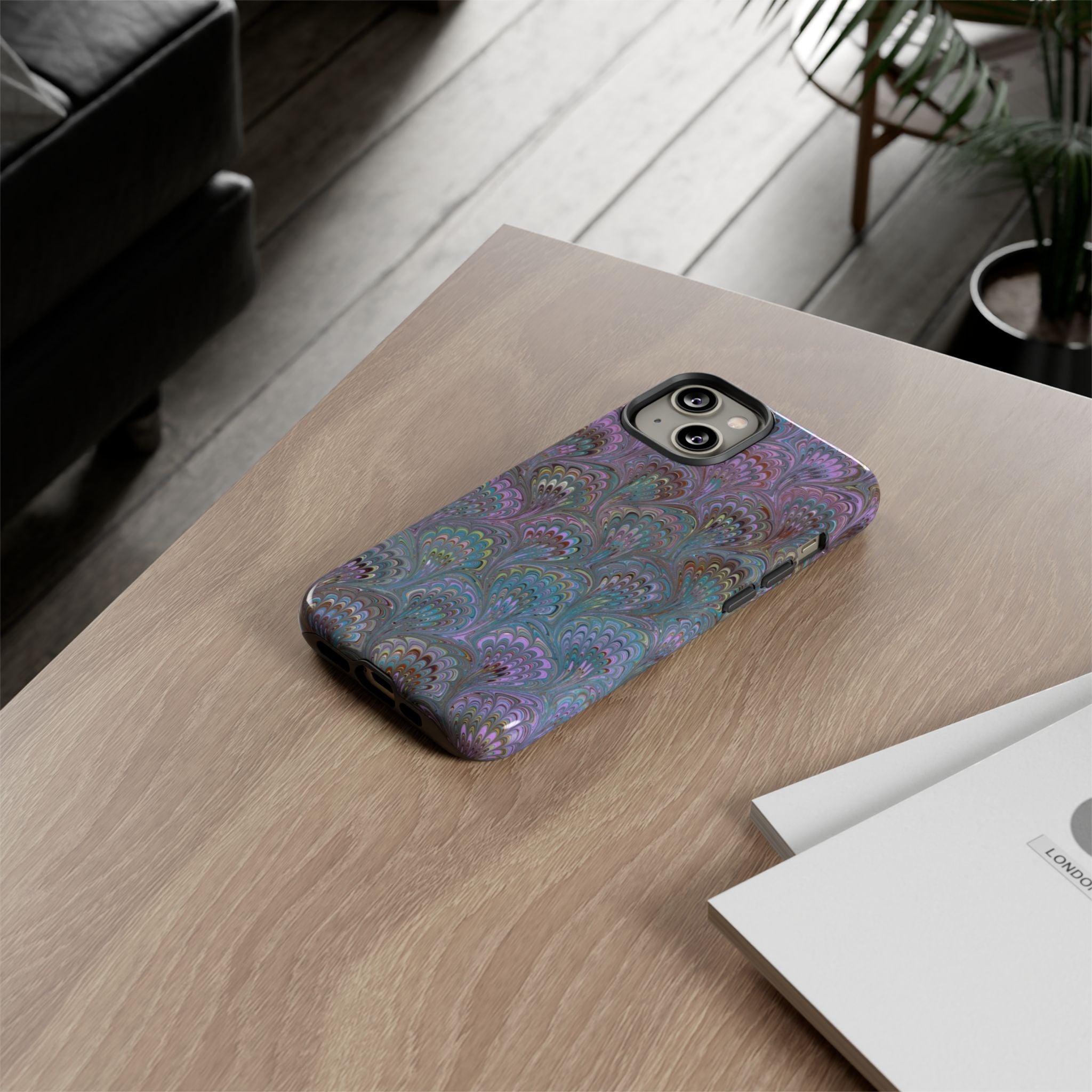 Lavender Marbled Peacock Durable Phone Case - Matte or Glossy
