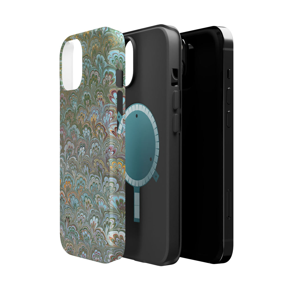 Green, Blue, + White Marbled Peacock - Dual Layer MAG SAFE Phone Case