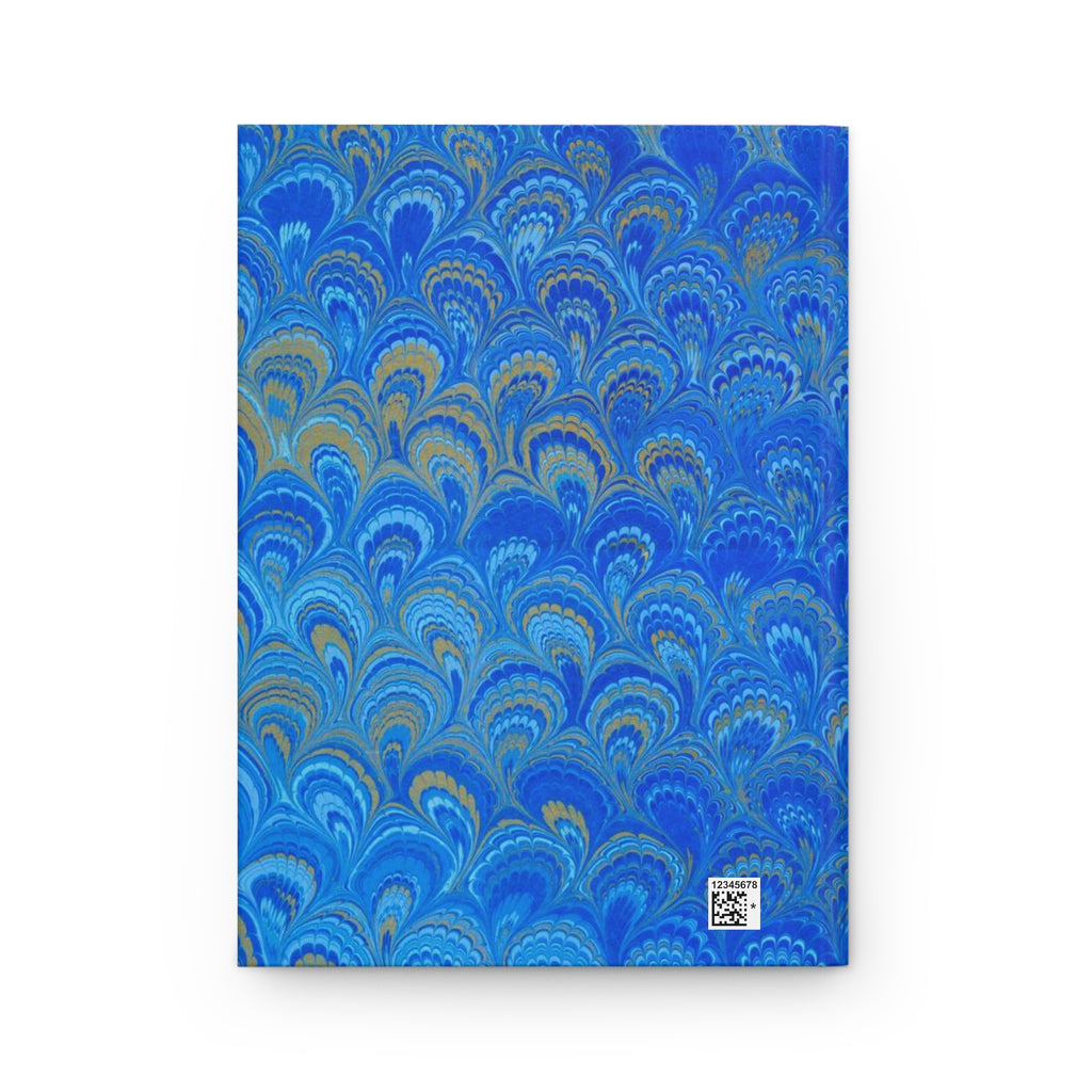 Blue Hand-Painted Italian Feather Marble Design on Hardcover Journal Matte