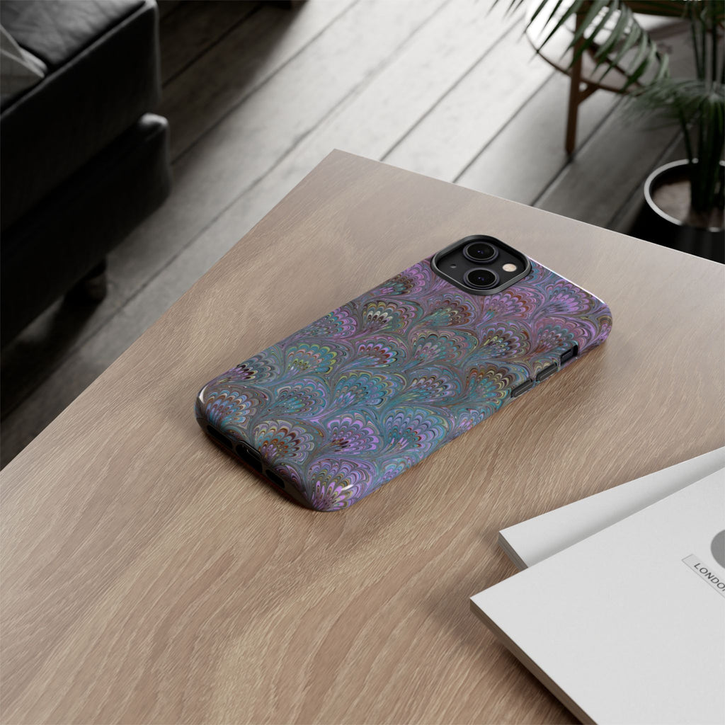 Lavender Marbled Peacock Durable Phone Case - Matte or Glossy