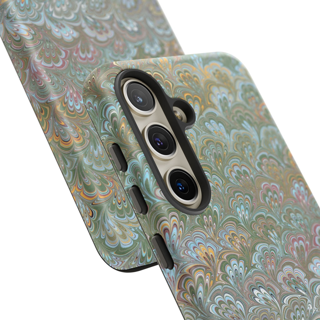 Blue and Green Feather Marbled Phone Case — Dual Layer - Tough Protective Phone Cover