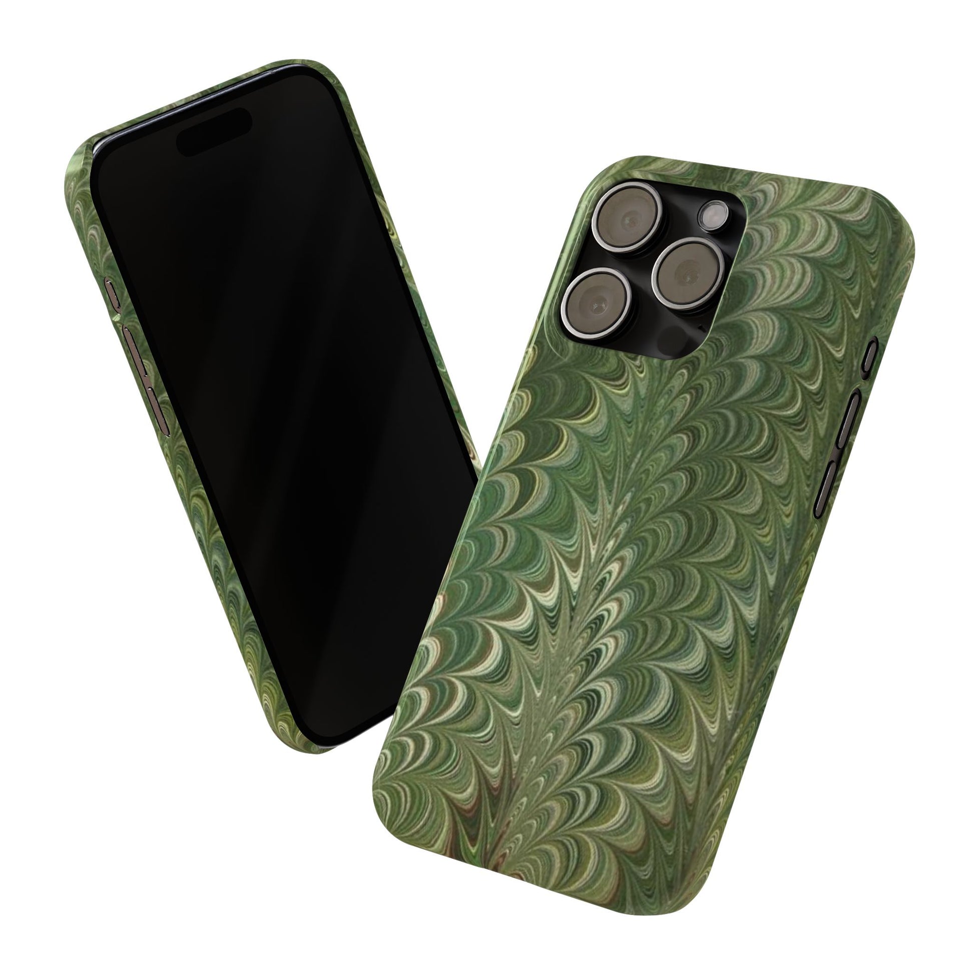 Deep Green Hues of Italian Hand-Painted, Vintage Marbled Paper from Italy Designed Phone Case, iPhone16 Case and all iPhone Cases