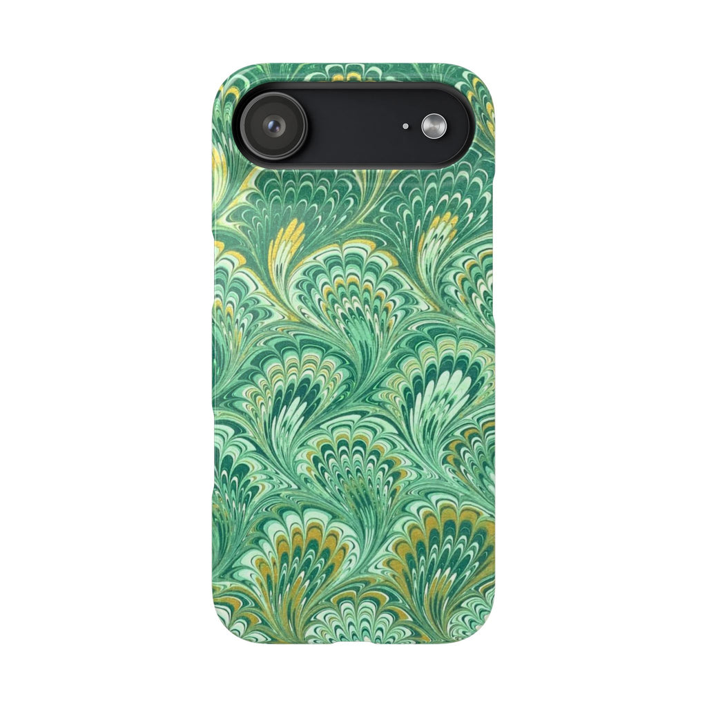 Marbled Feather Green Swirl - Single Layer Slim Phone Case
