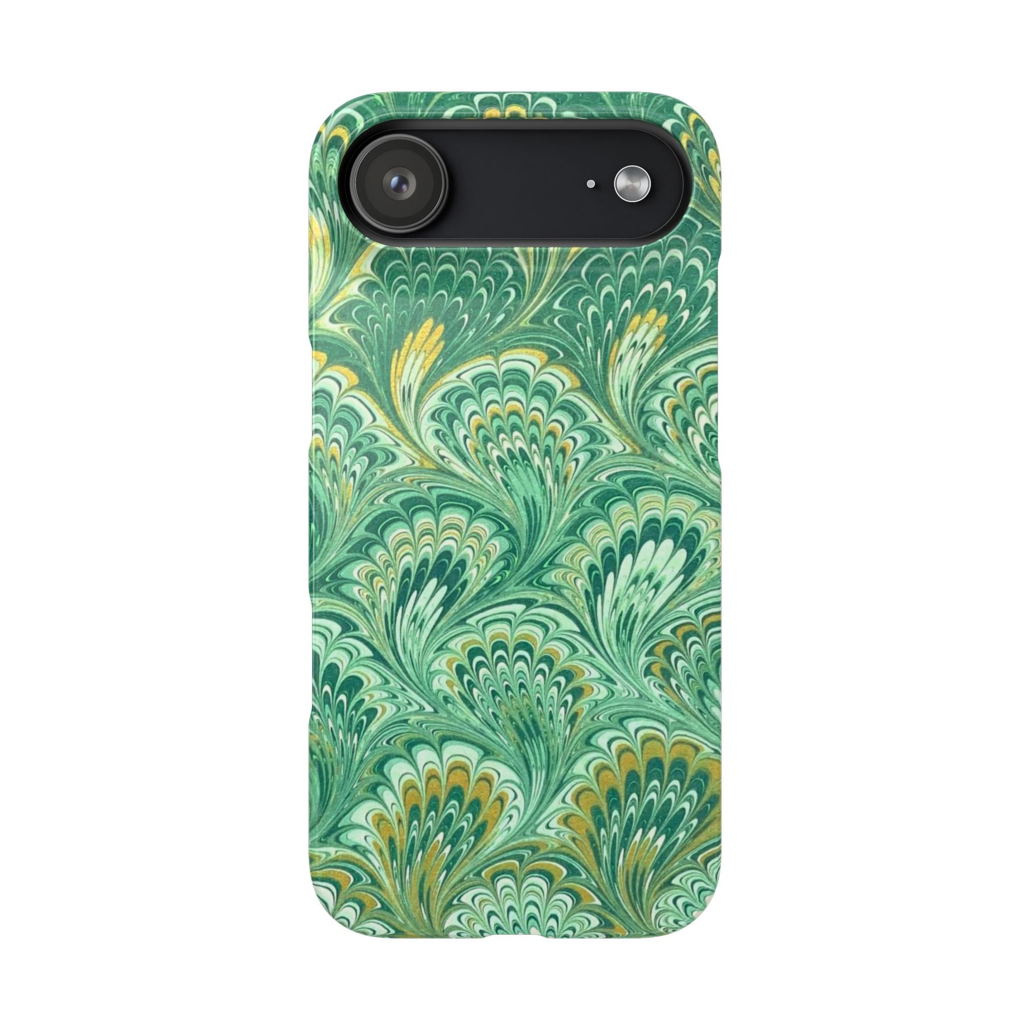 Marbled Feather Green Swirl - Single Layer Slim Phone Case