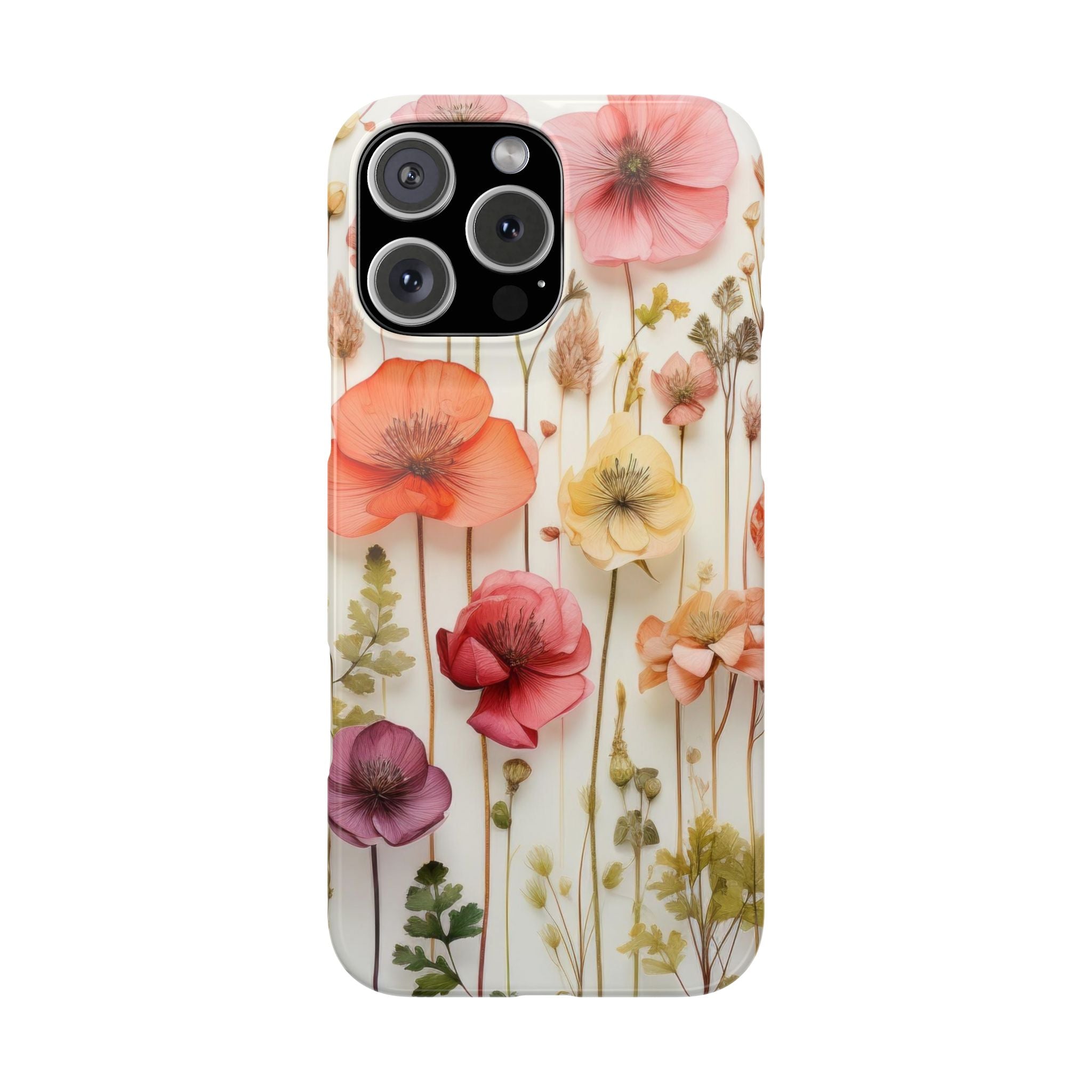 Slim Phone Case - Pink Floral Pressed Flowers iPhone 17 and Other Sizes - Glossy Finish