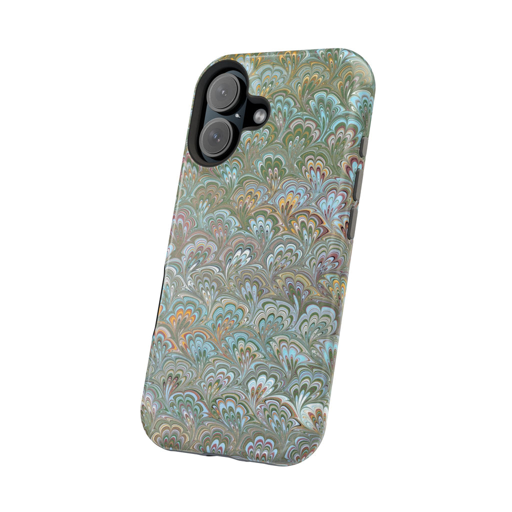 Green, Blue, + White Marbled Peacock - Dual Layer MAG SAFE Phone Case