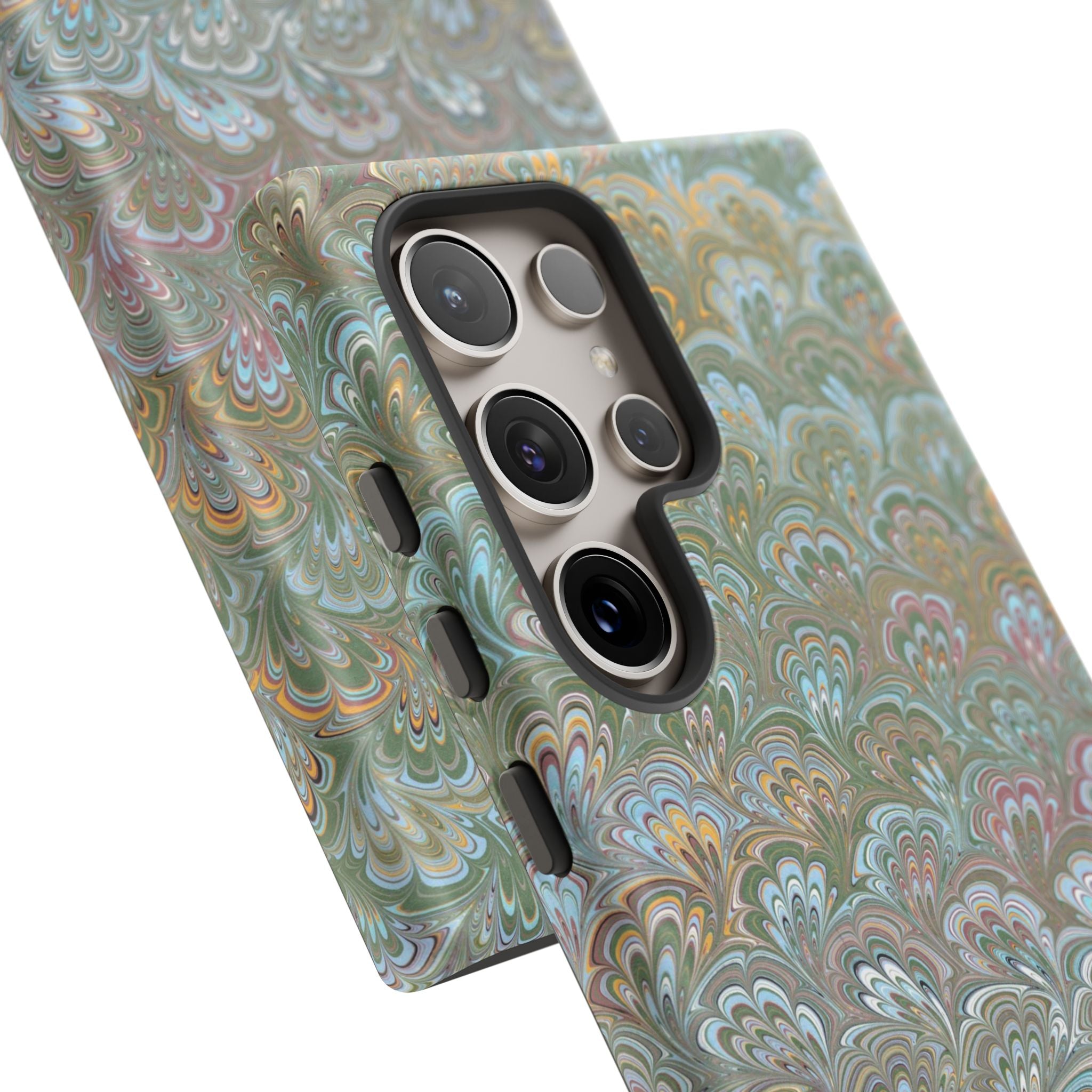 Blue and Green Feather Marbled Phone Case — Dual Layer - Tough Protective Phone Cover