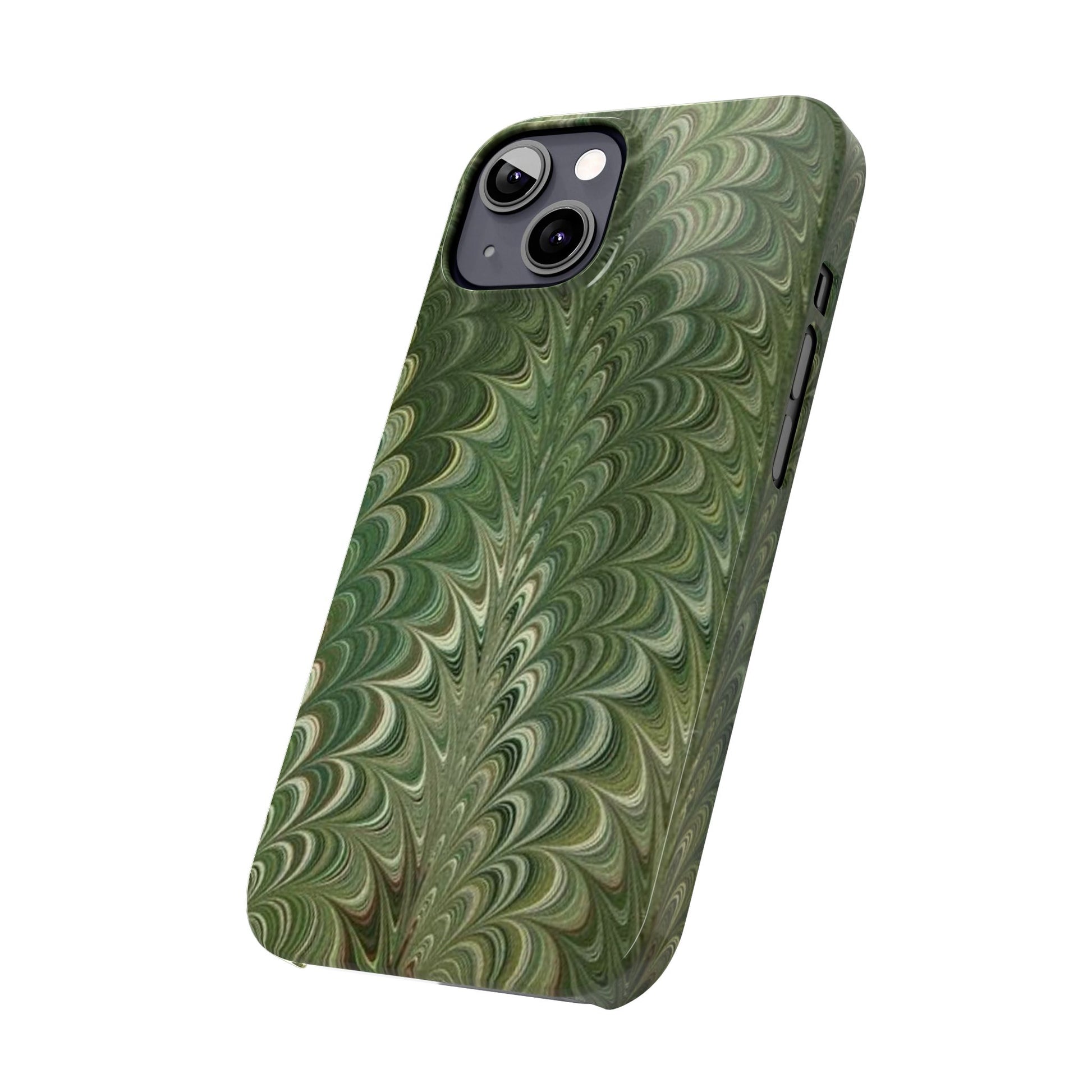 Deep Green Hues of Italian Hand-Painted, Vintage Marbled Paper from Italy Designed Phone Case, iPhone16 Case and all iPhone Cases