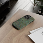 Marbled Peacock Durable Phone Case - Olive Green and Brown - Matte or Glossy